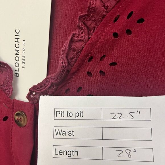 Bloomchic Laser Cut V-Neck Blouse Burgundy - Picture 7 of 7